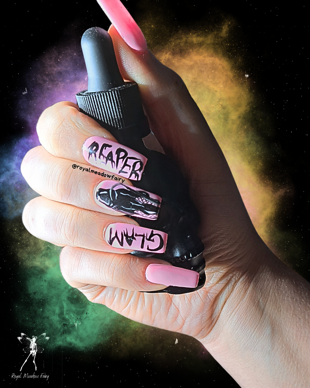 pink alt spooky Halloween press on nails