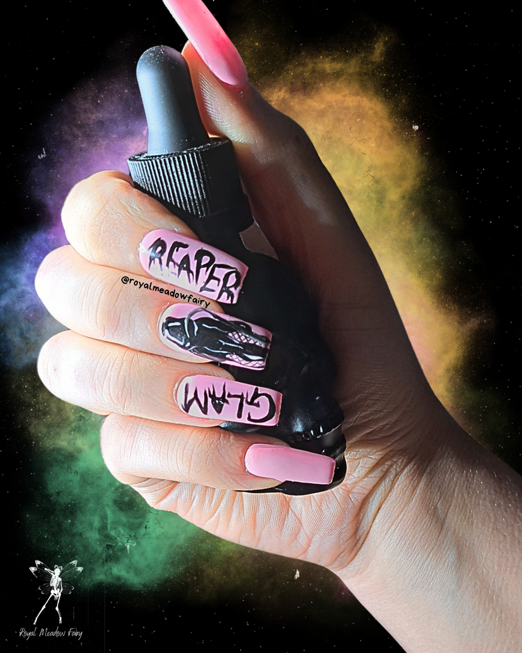 pink alt spooky Halloween press on nails