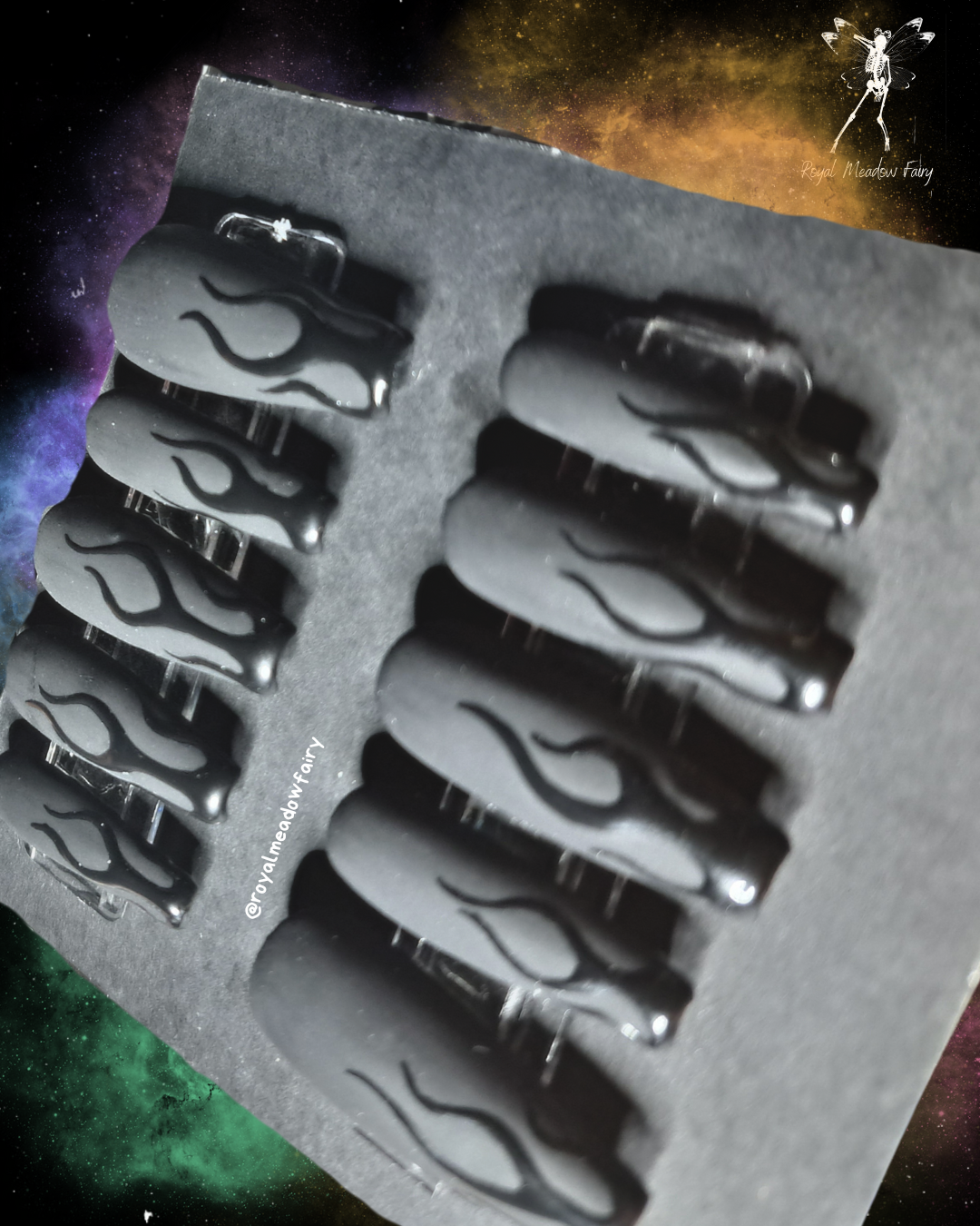 rainbow colour flame press on nails