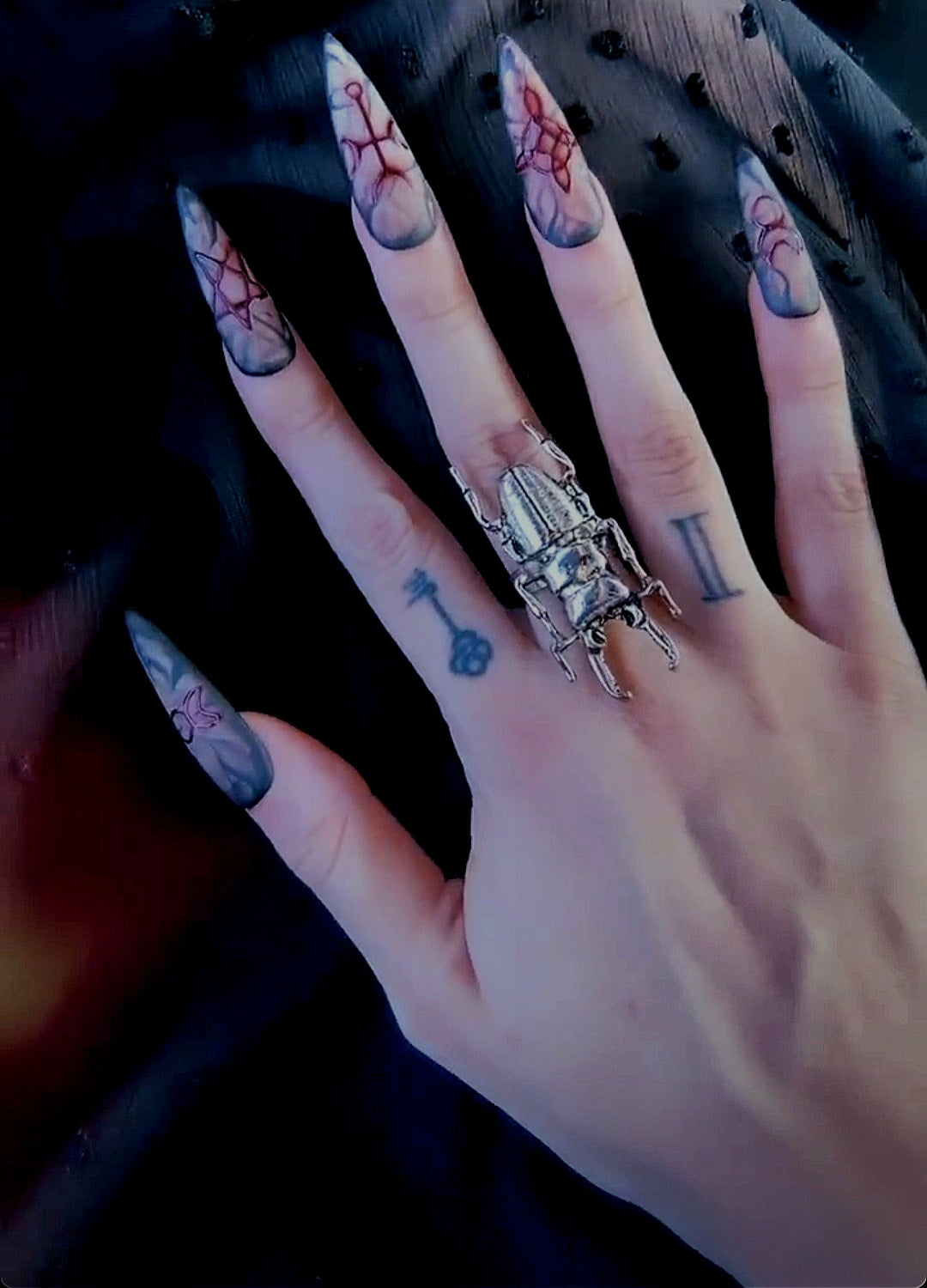 best uk press on nails with witchy and satanic bloody symbols nail art design