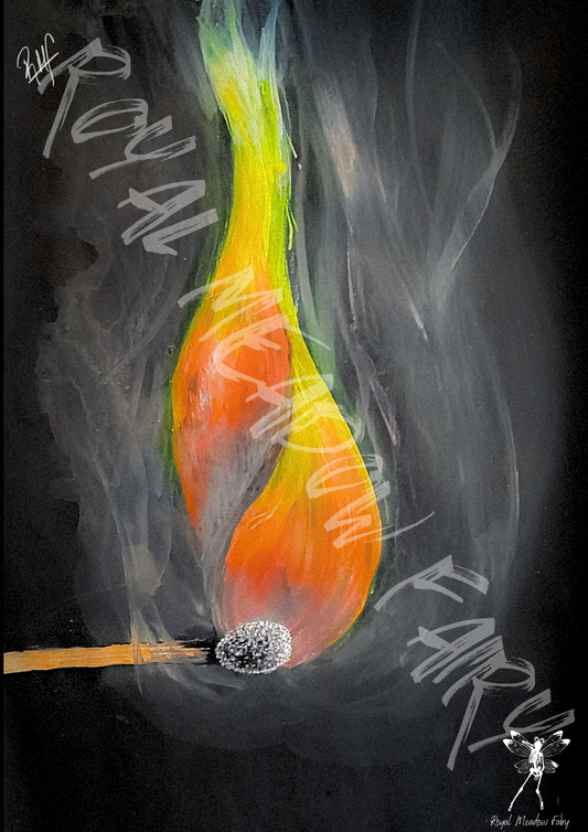 gloss art print of a hand painted burning match