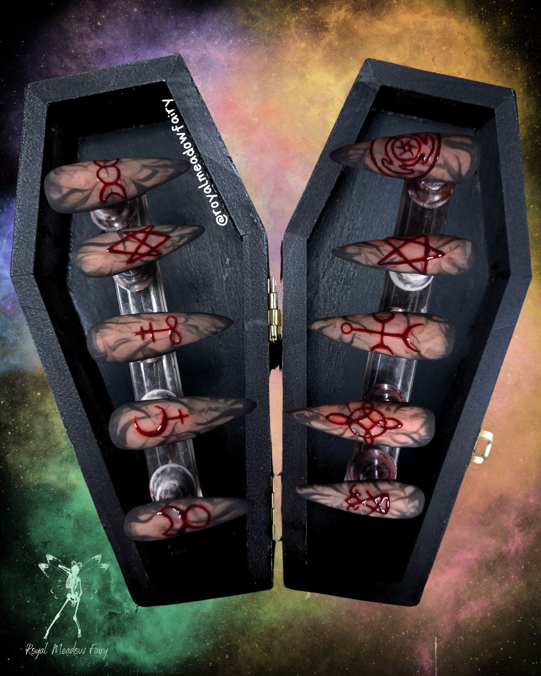 best uk press on  nails with realistic blood nail art of satanic and witchy symbols