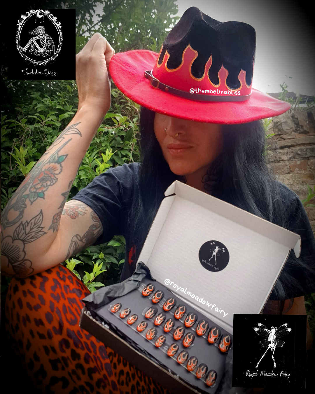 alt gothic flame hat and press on nails