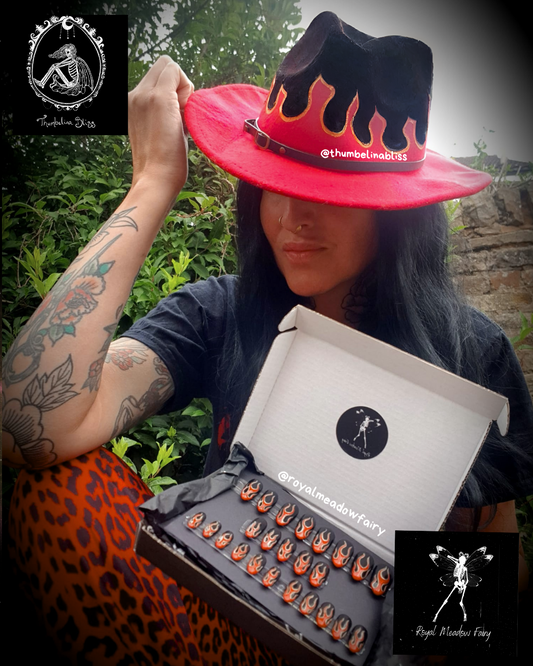alt gothic flame hat and press on nails