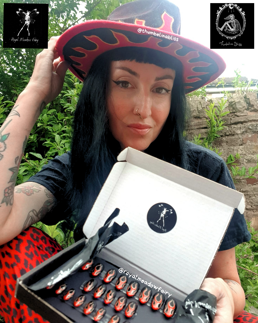 hand painted hat and alt press on nails matching alt accessories