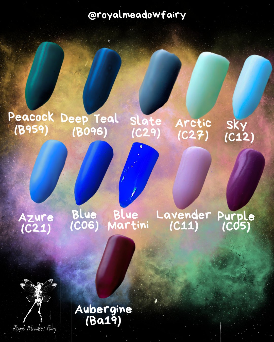blue and purple colour chart for press on nails