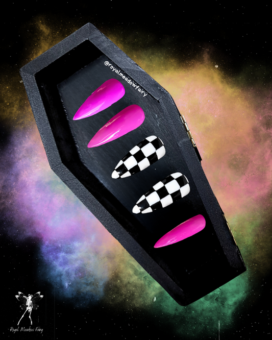 pink and checked press on nails emo nail art design