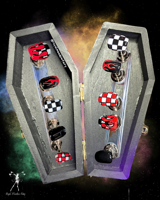 red black and white check flame emo alt gothic UK press on nails