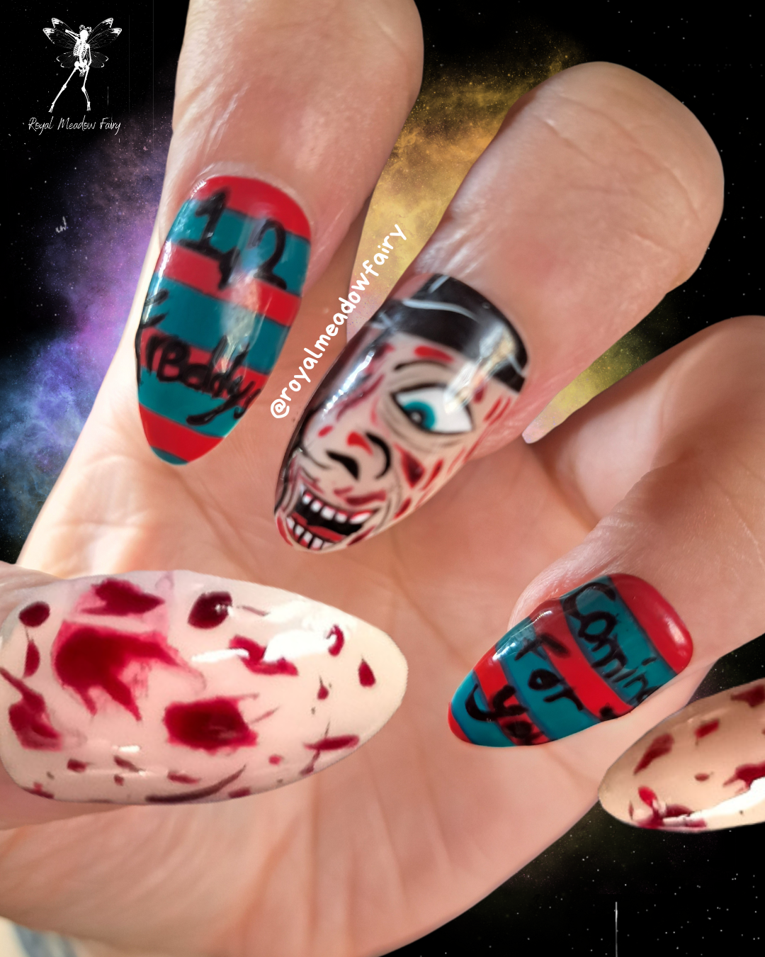 Freddy Kruger  nightmare on elm street horror movie press on nails hand made uk