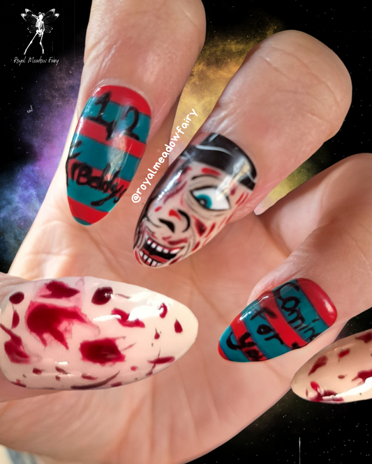 Freddy Kruger  nightmare on elm street horror movie press on nails hand made uk