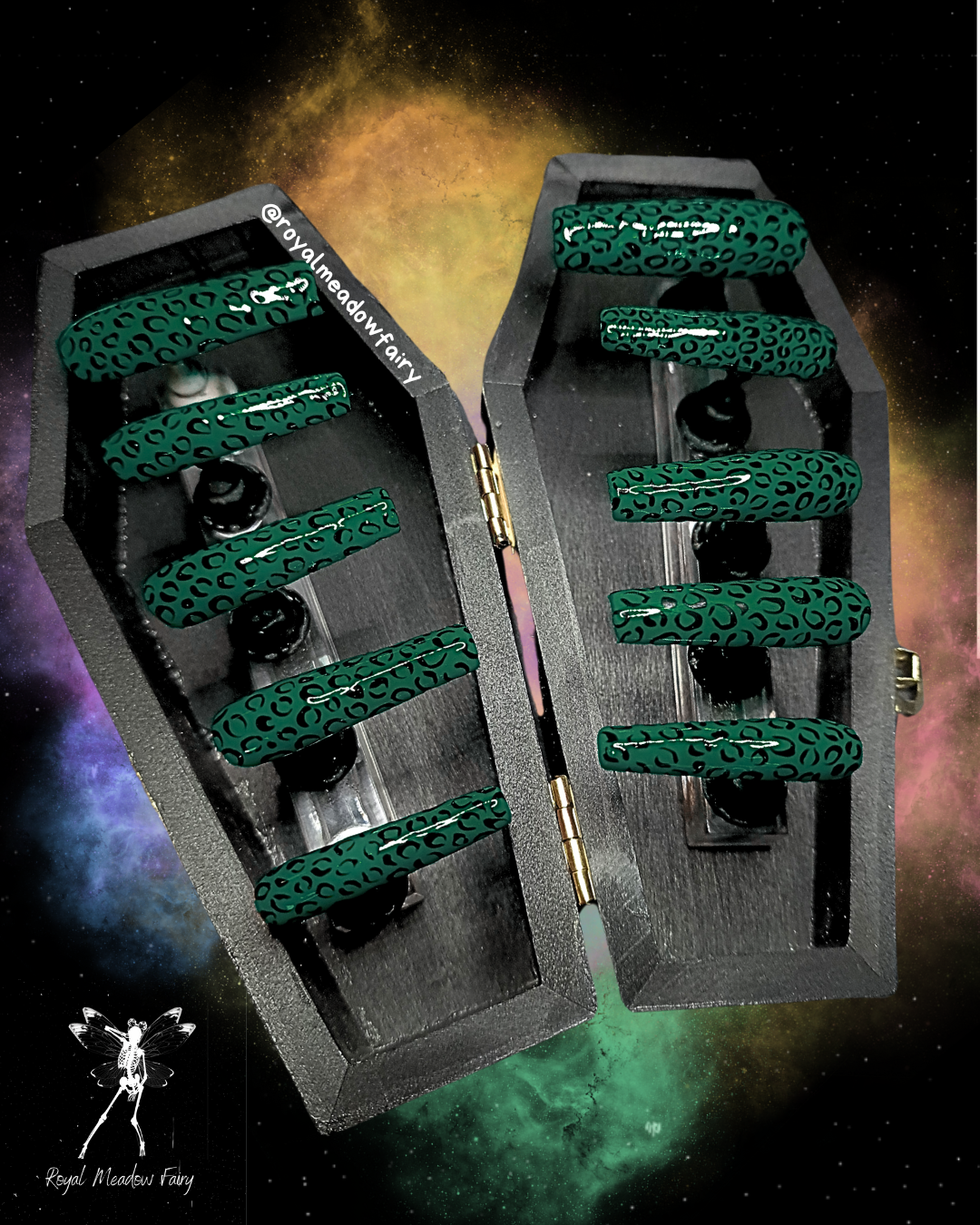 gothic alt deep green leopard print UK best quality durable press on nails