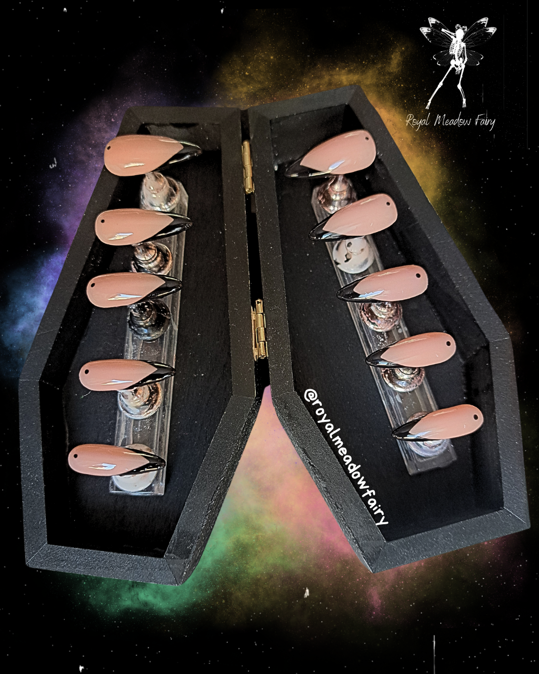 alt witchy black french tip press on nails UK