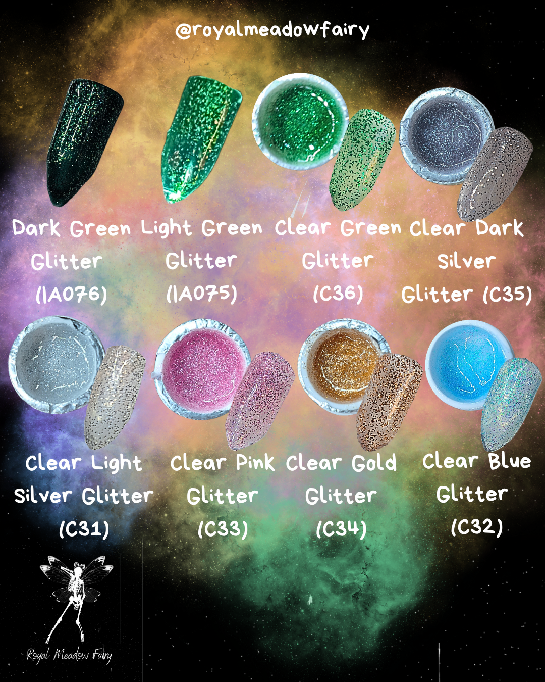 glitter colour options for uk press on nails