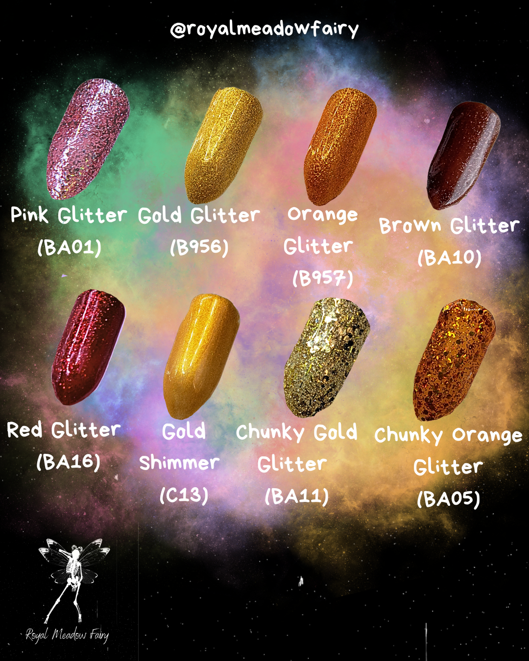 glitter colour options for uk press on nails