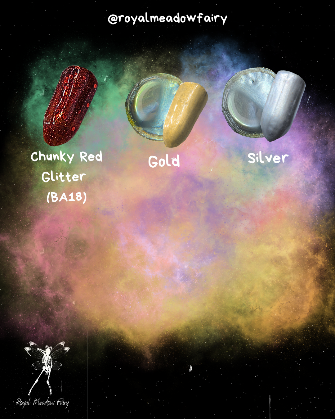 glitter and metallic colour options for press on nails