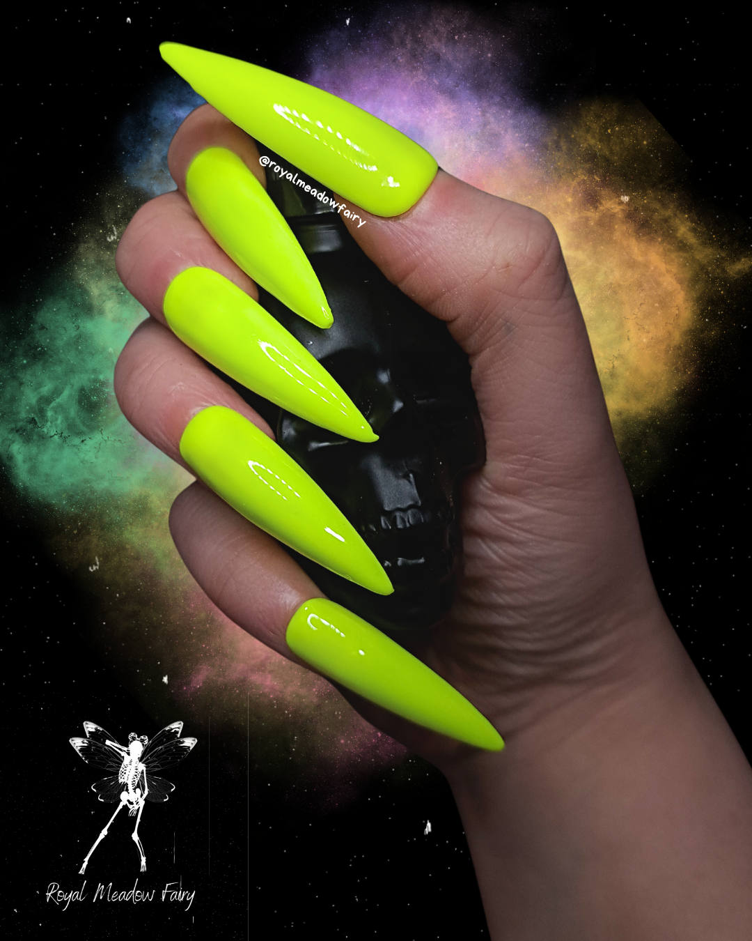 UK's best press on nails bright neon glowing yellow