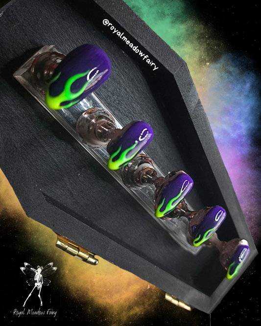 ombre flame alt purple and green UK press on nails