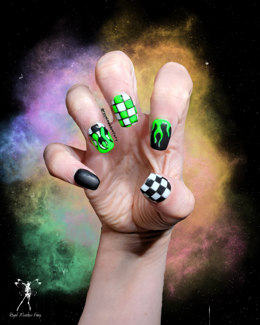 emo check flame press on nails