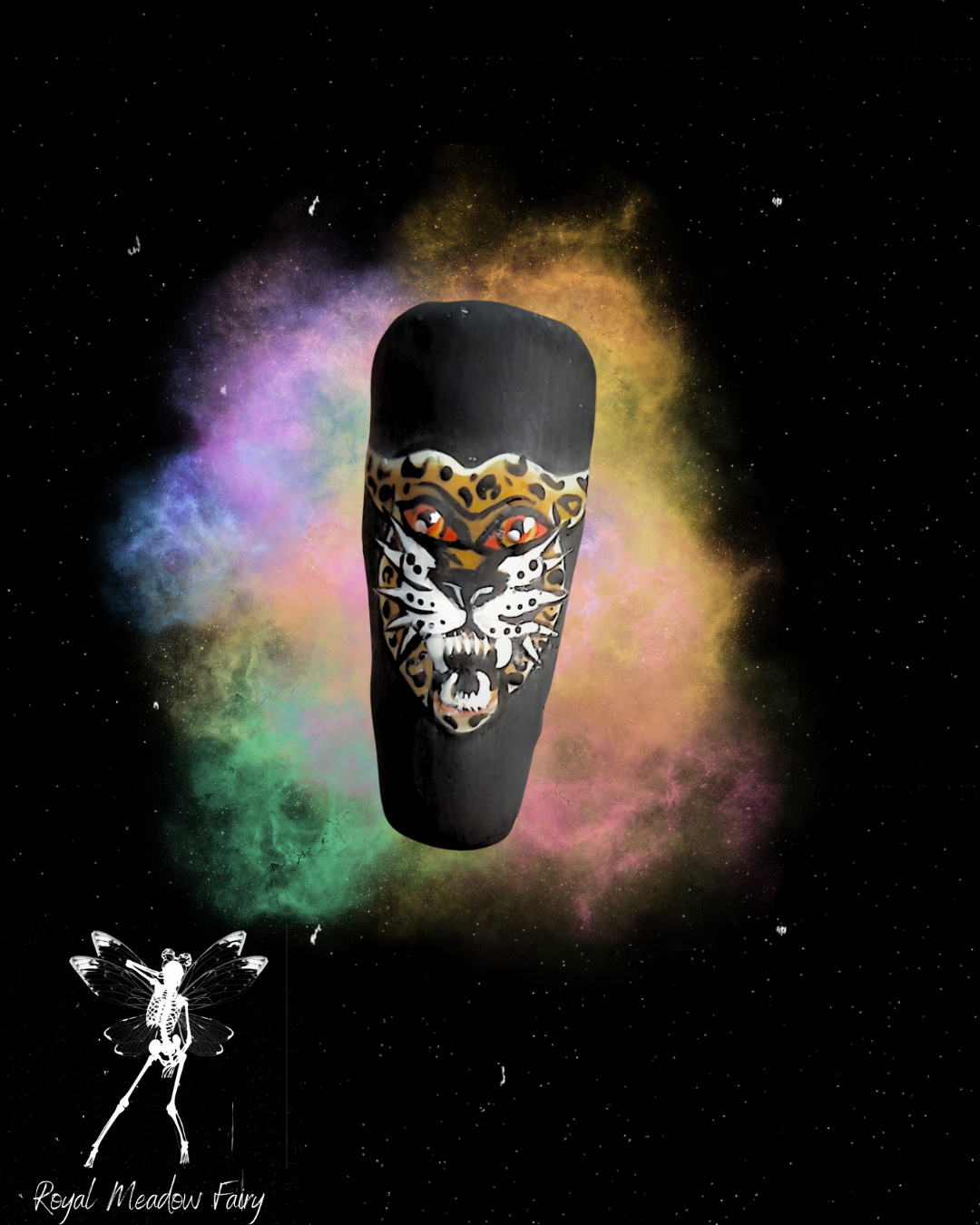 best quality UK press on nails tattoo style leopard portrait nail art