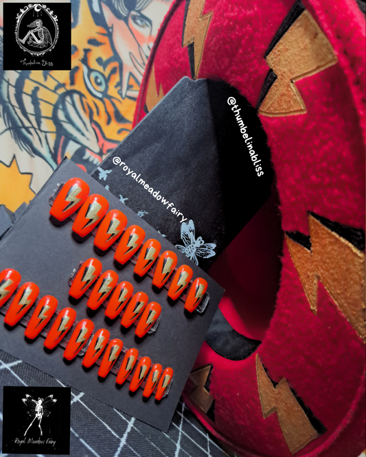 alt edgy accessories for women red and gold lightning best quality press on nails and wide brimmed hat uk
