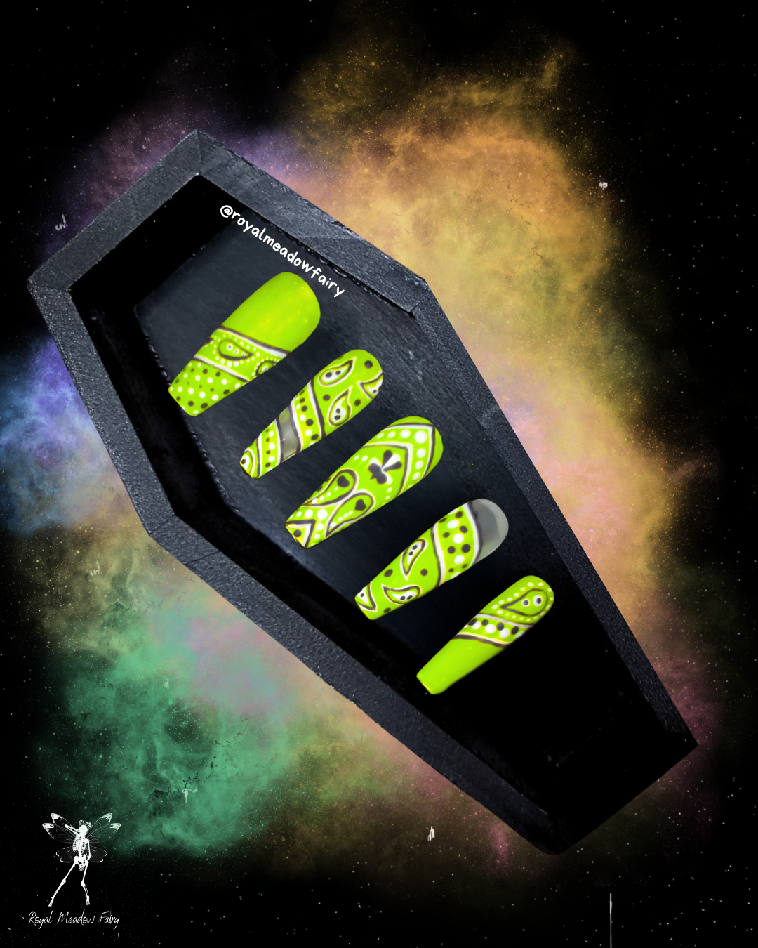 false nails lime green bandana nail art design