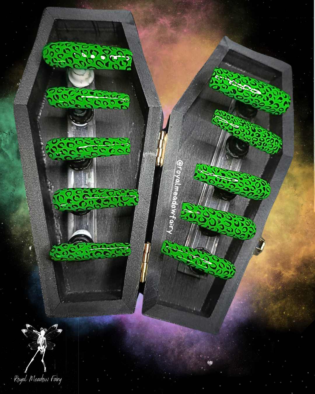 leopard print lime green and black alt UK durable press on nails