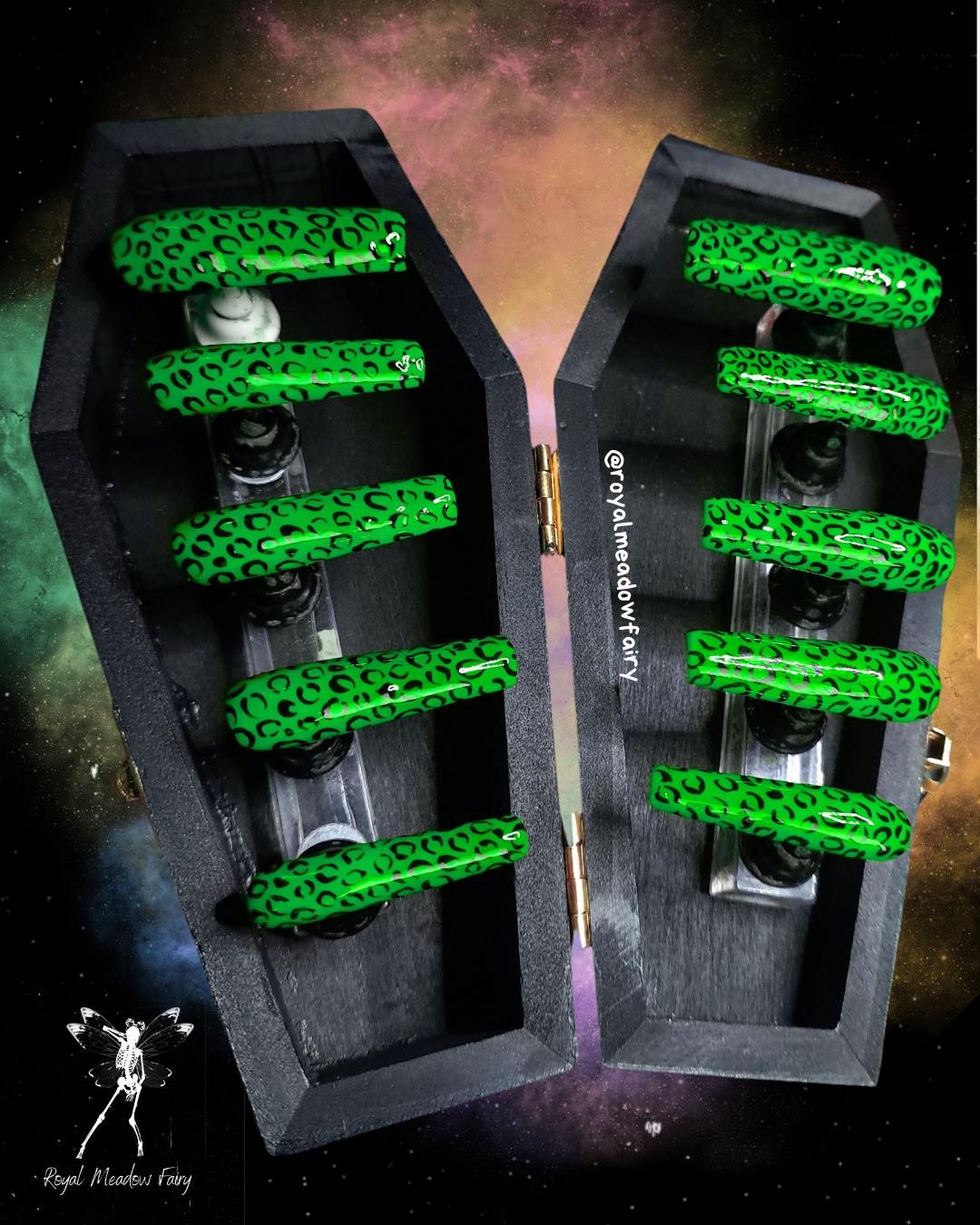 durable UK top quality press on nails lime green leopard print