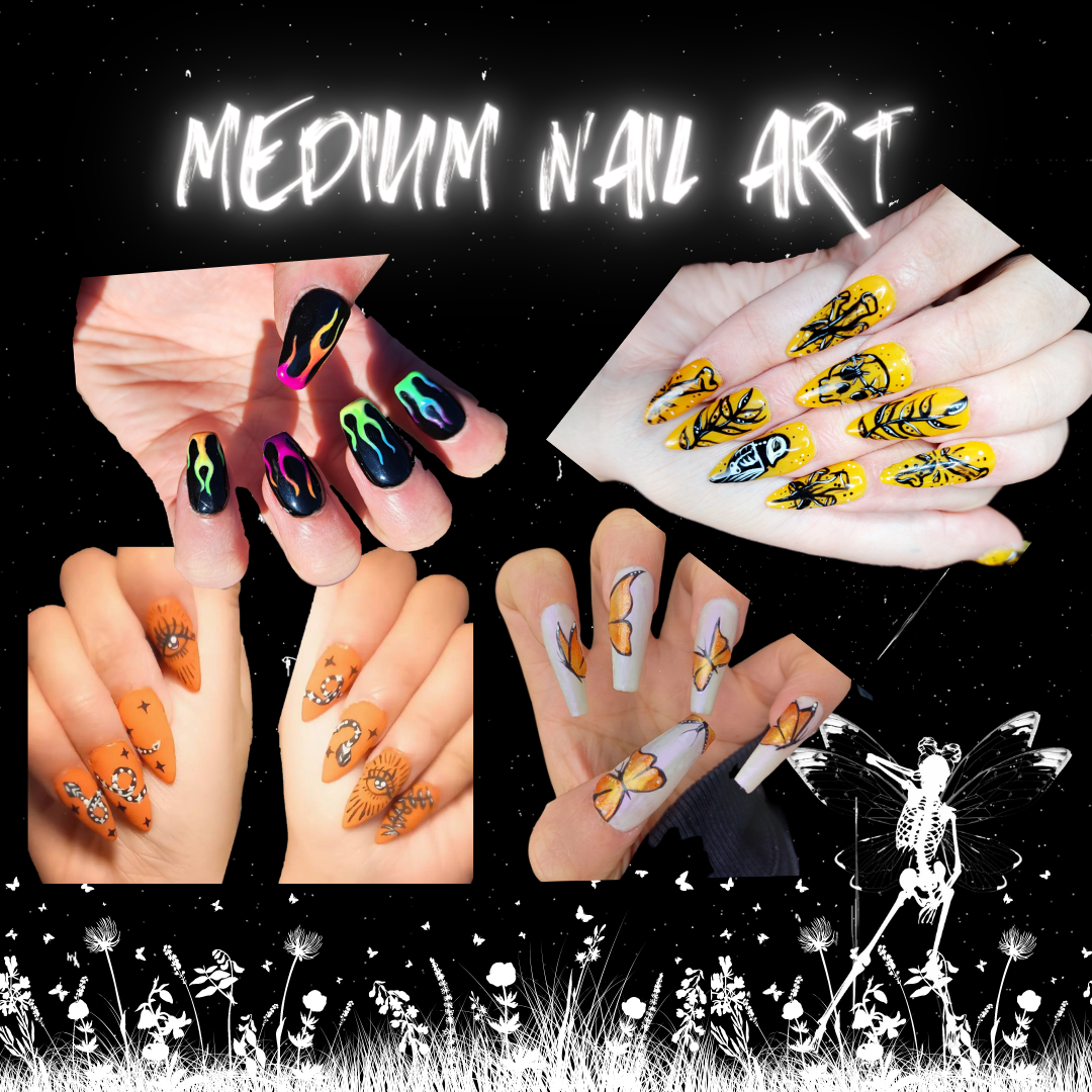medium nail art examples for stick on false nail extensions