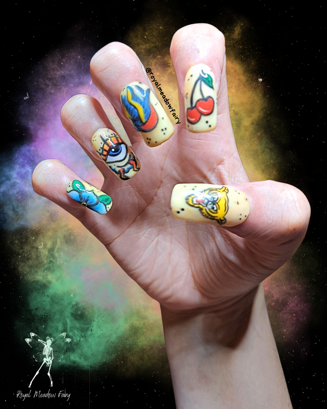 trad alt press on nails tattoo nail art design