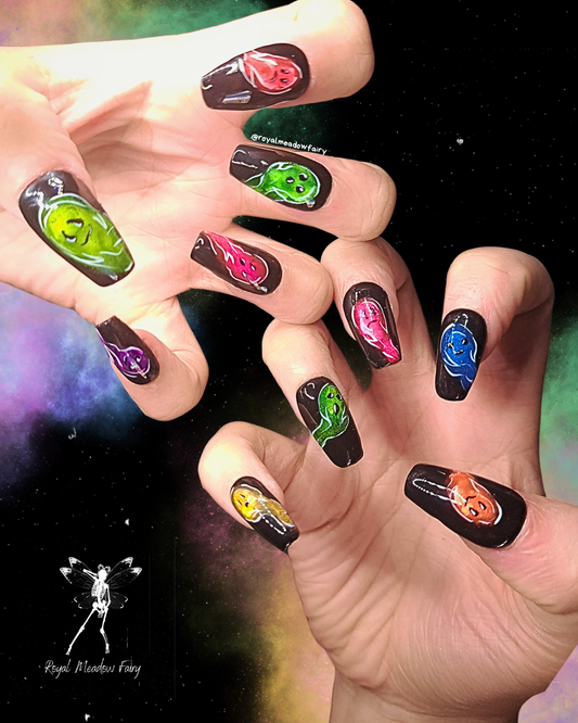 neon rainbow ghost press on nails