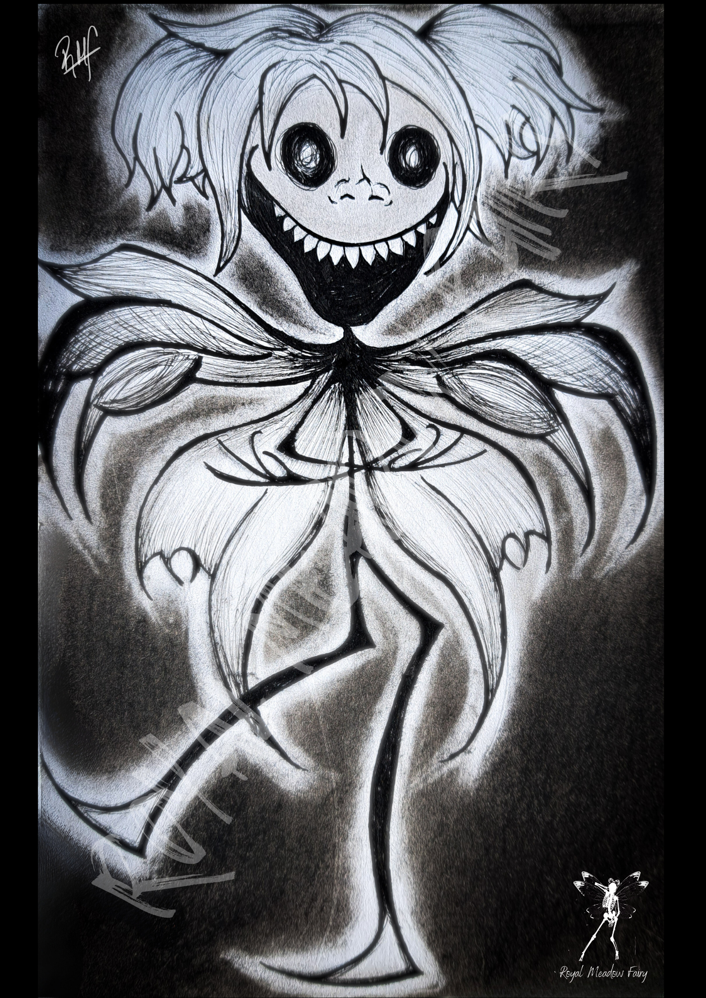 dark creepy fairy drawing art print