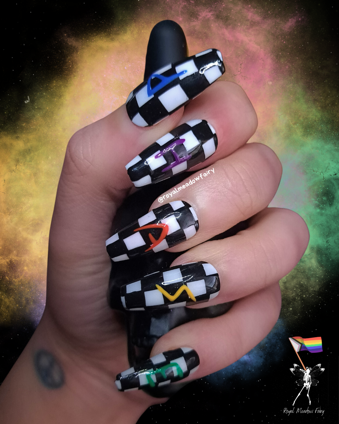 not a phase emo queer rainbow checked uk press on nails