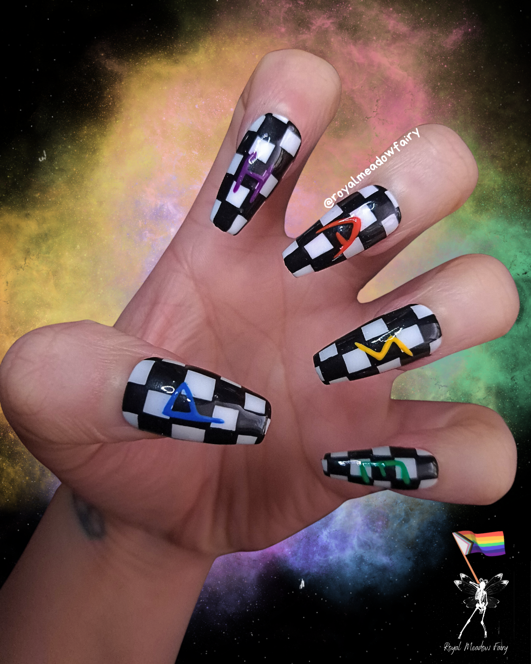 uk press on nails emo checked rainbow pride uk nails