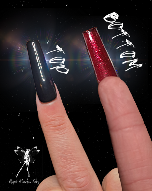 black press on nails with peekaboo red glitter underneath