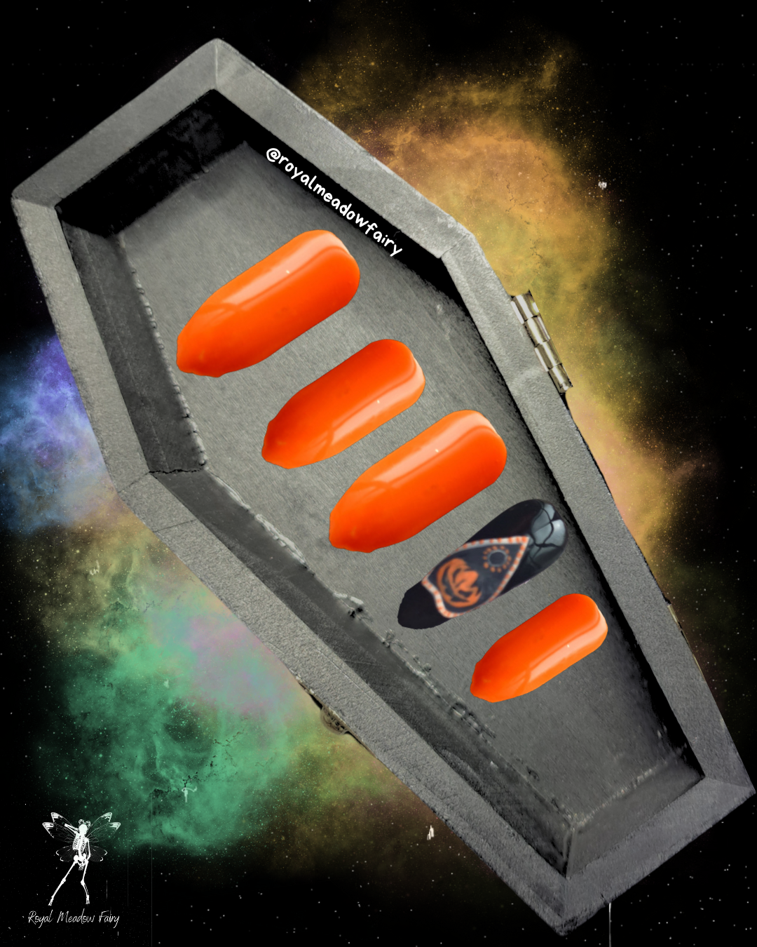 orange and black pumpkin planchette press on nails