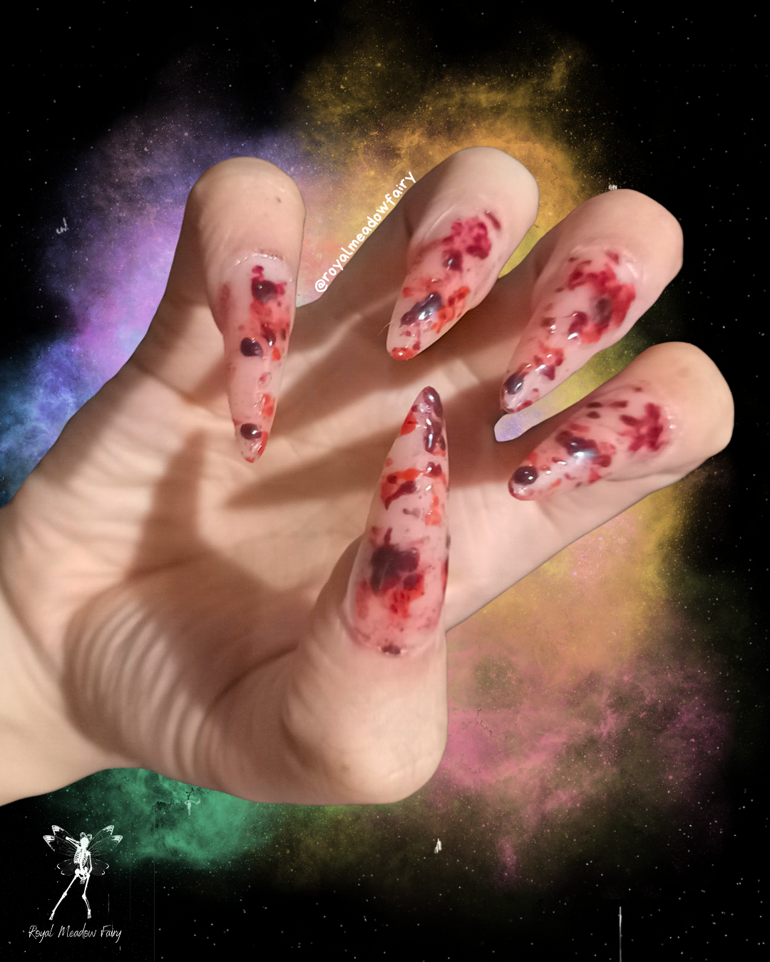 slasher movie press on nails realistic spooky horror cosplay bloody nail art design