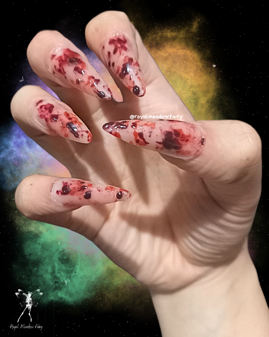 realistic blood splatter false nail extensions horror gore