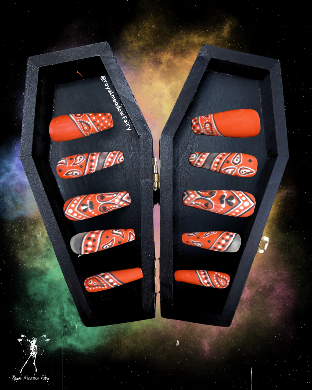 bandana paisley stick-on false nail extensions matte red