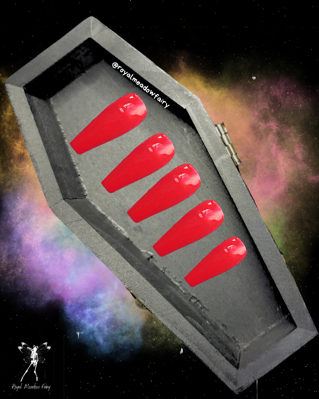 strong durable coffin red UK press on nails
