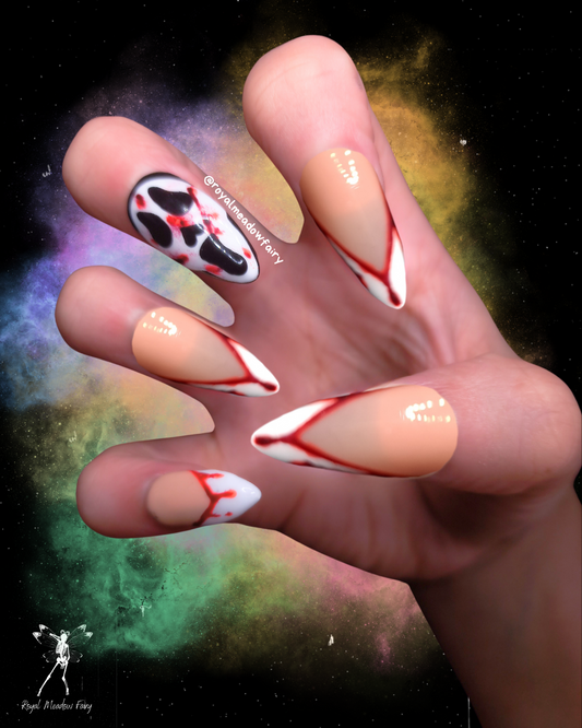 scream and scary movies ghost face with blood drip french nail design press ons