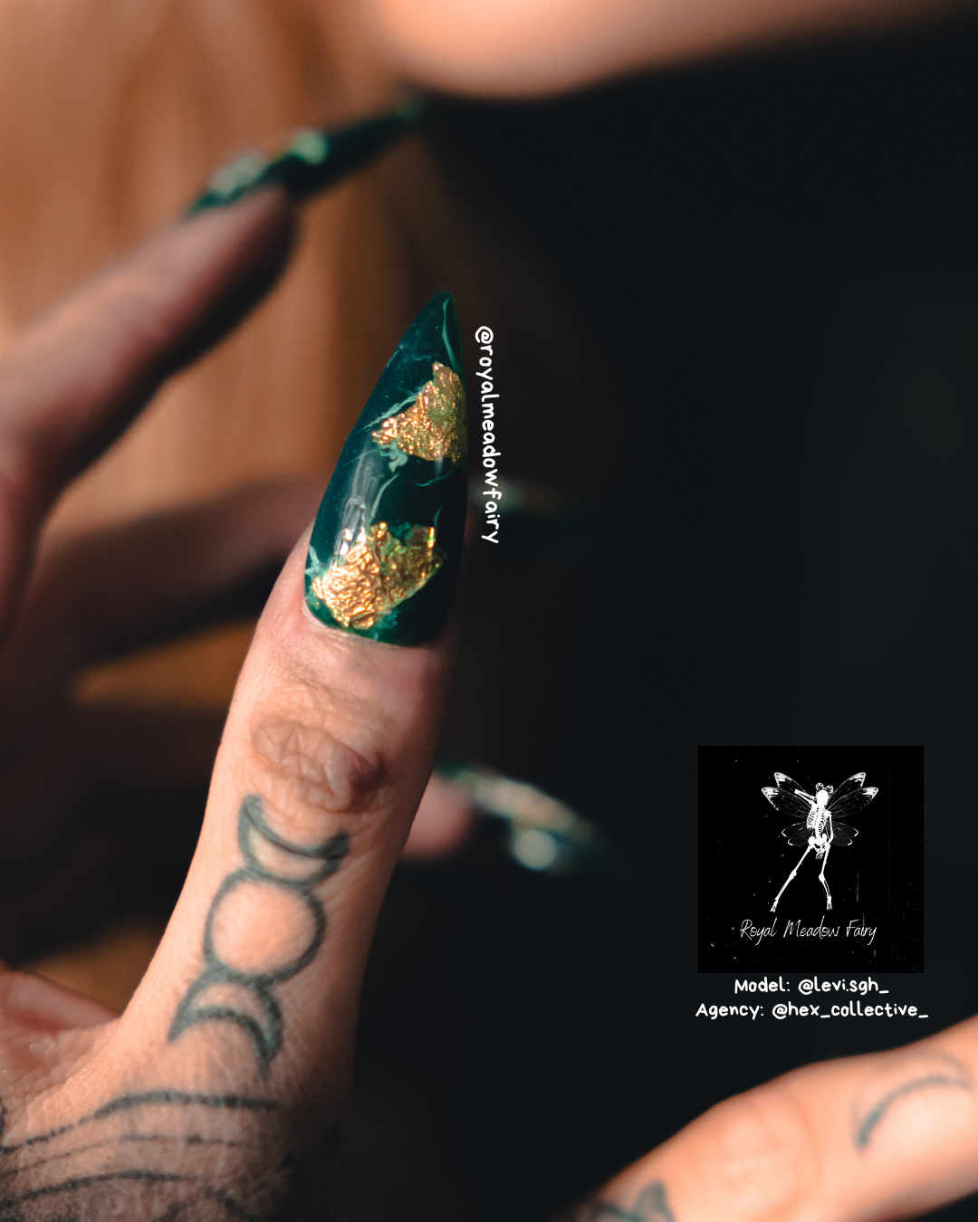 green marble uk luxury hand made press on nails with gold leaf accent