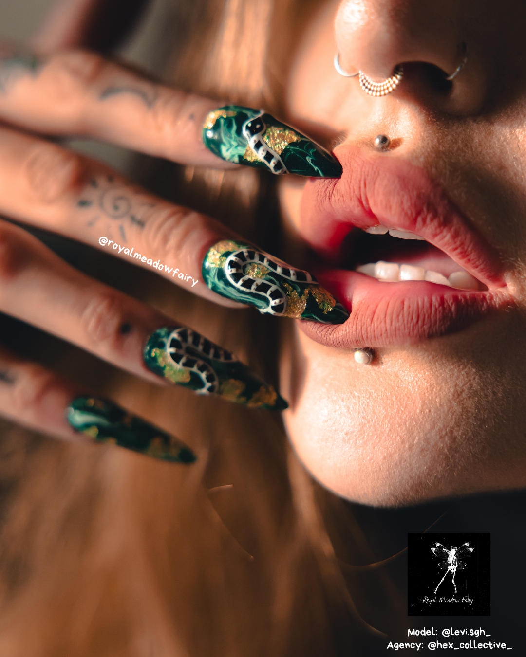 uks best quality press on nails green marble snake