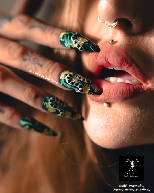 uks best quality press on nails green marble snake
