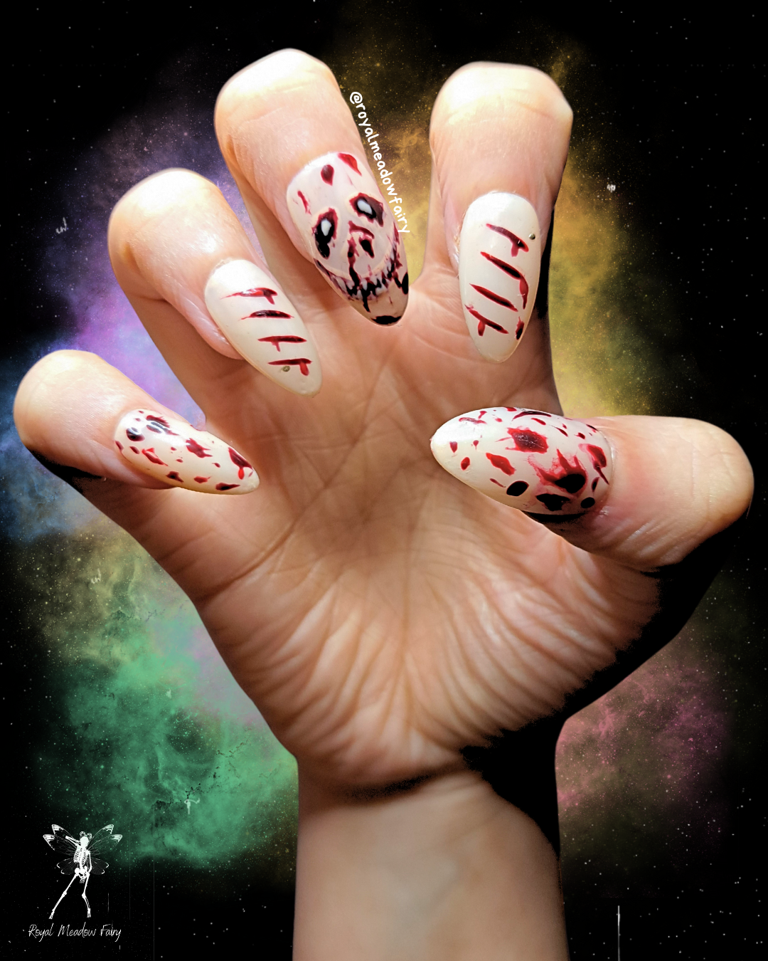 freaky bloody face horror gory bloody glue on nails