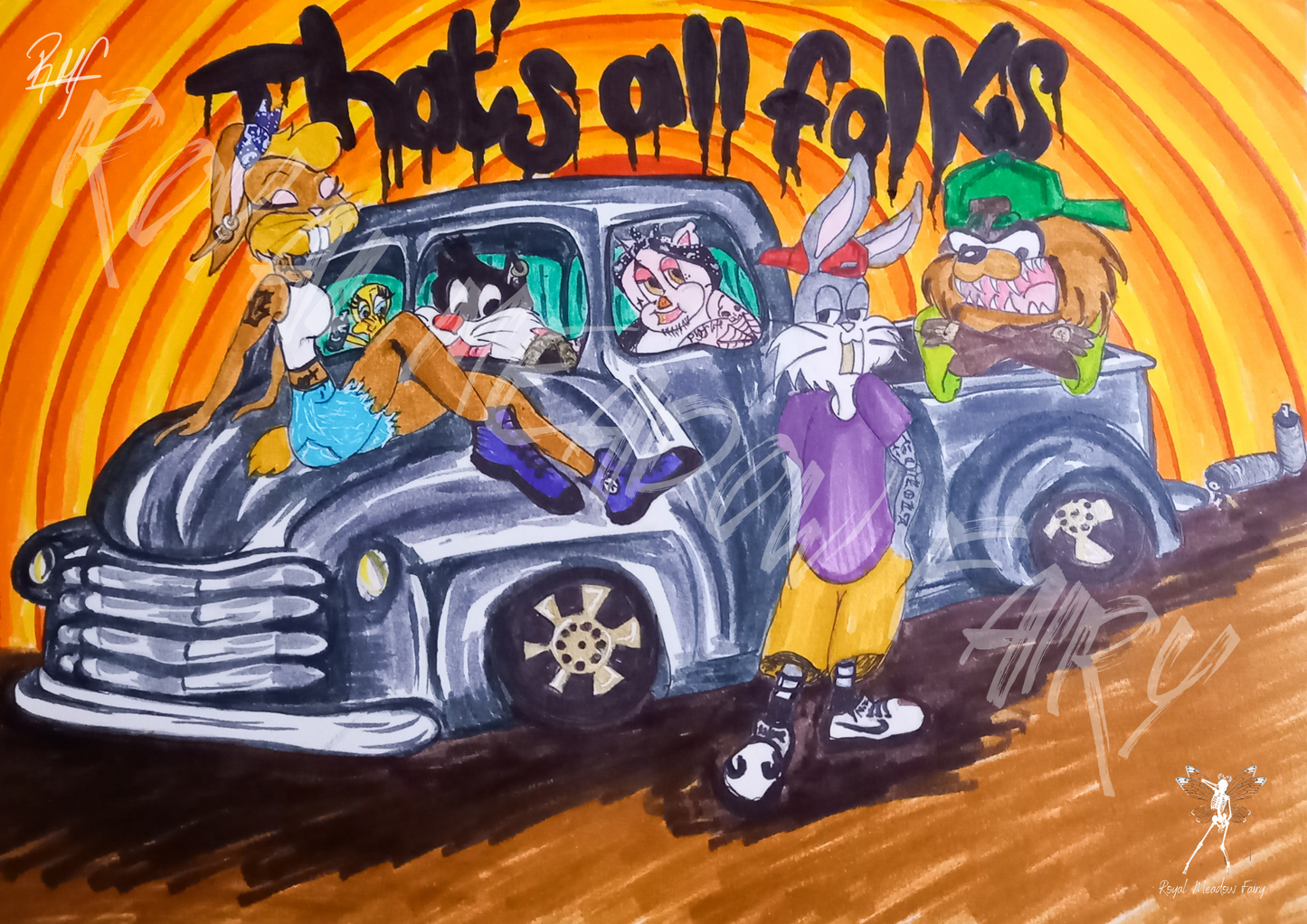 looney toons cholo street art print