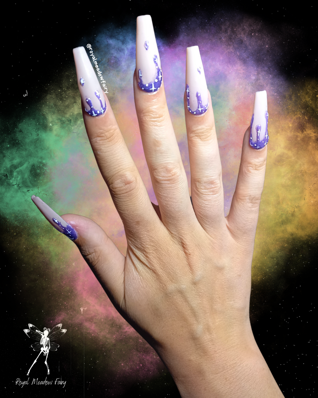 milky white press on nails with drip custom nail art design UK