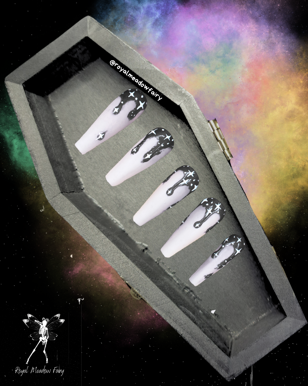 Stary sky UK press on nails black and white