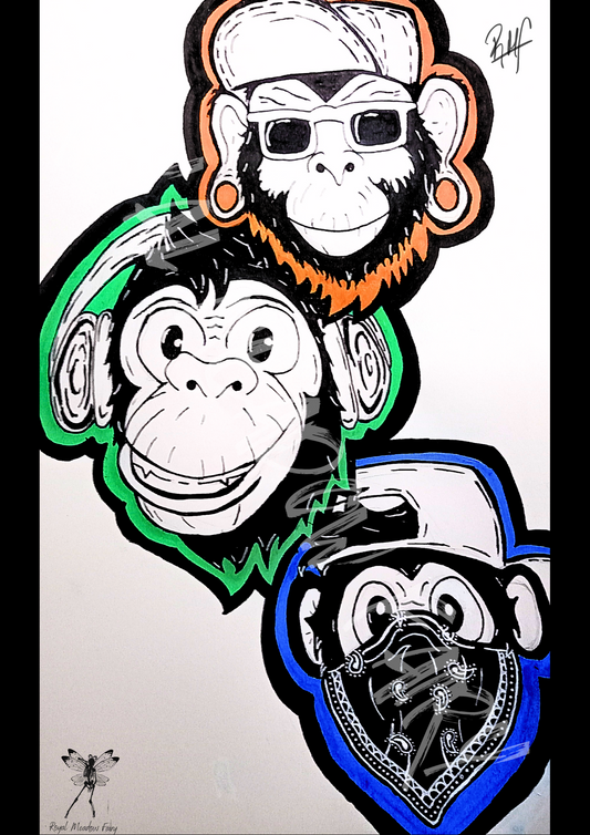 three wise monkeys cholo urban art see no evil, hear no evil, speak no evil