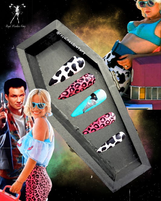 true romance movie press on nails cow print, leopard print, Quentin Tarantino