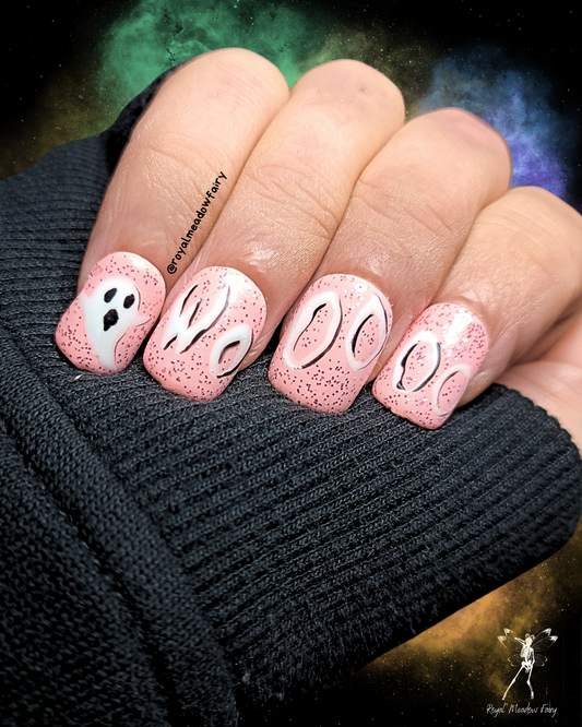 baby pink pastel goth girly ghost cute Halloween press on nails best in uk